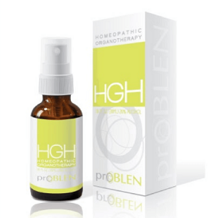 Article cover for 'What is HGH?' with a bottle of HGH and it's packaging on a white background. - proBLENopathy