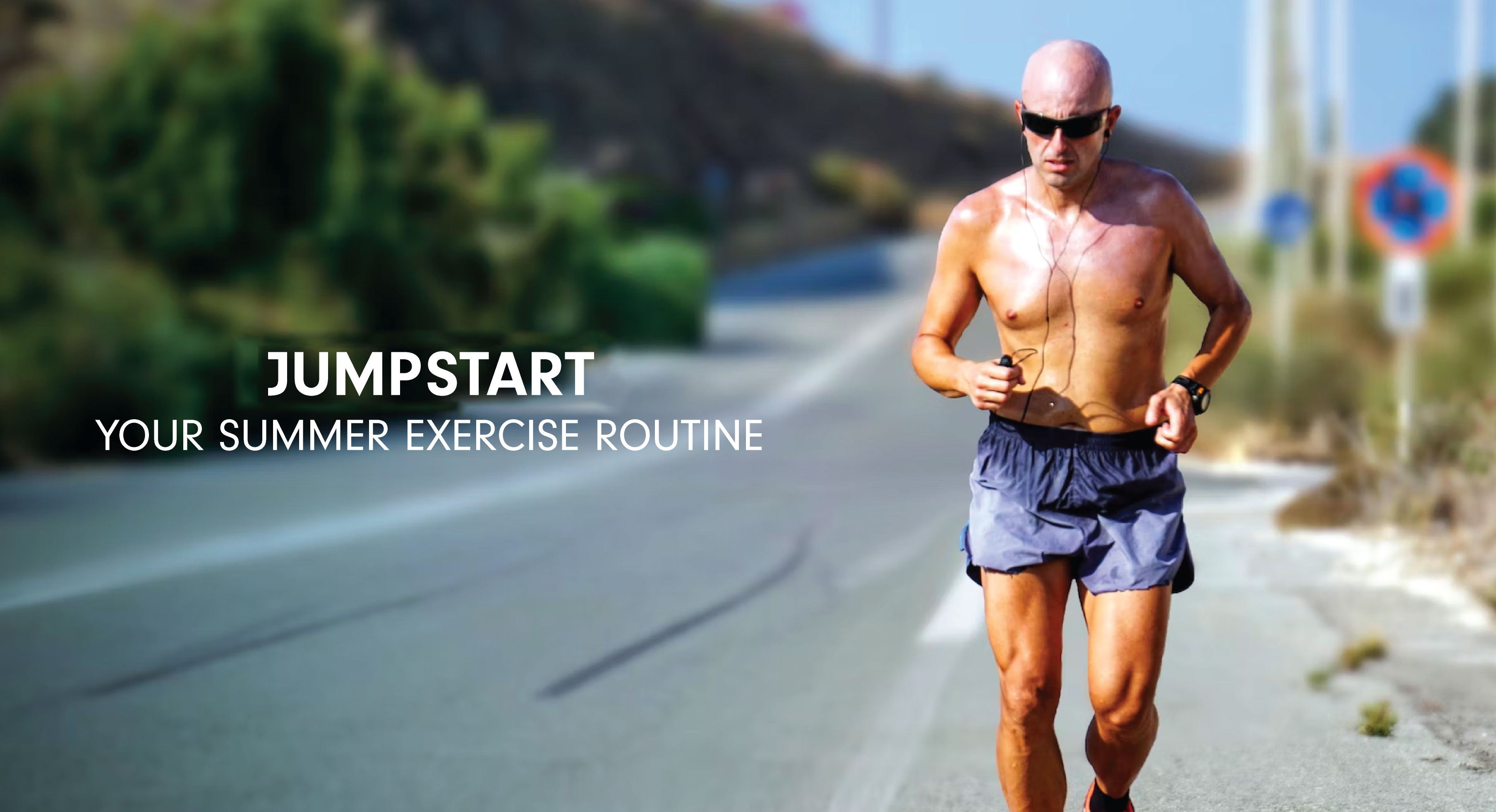 Article cover for 'Jumpstart Your Summer Exercise Routine' with a man running on a street. - proBLENopathy