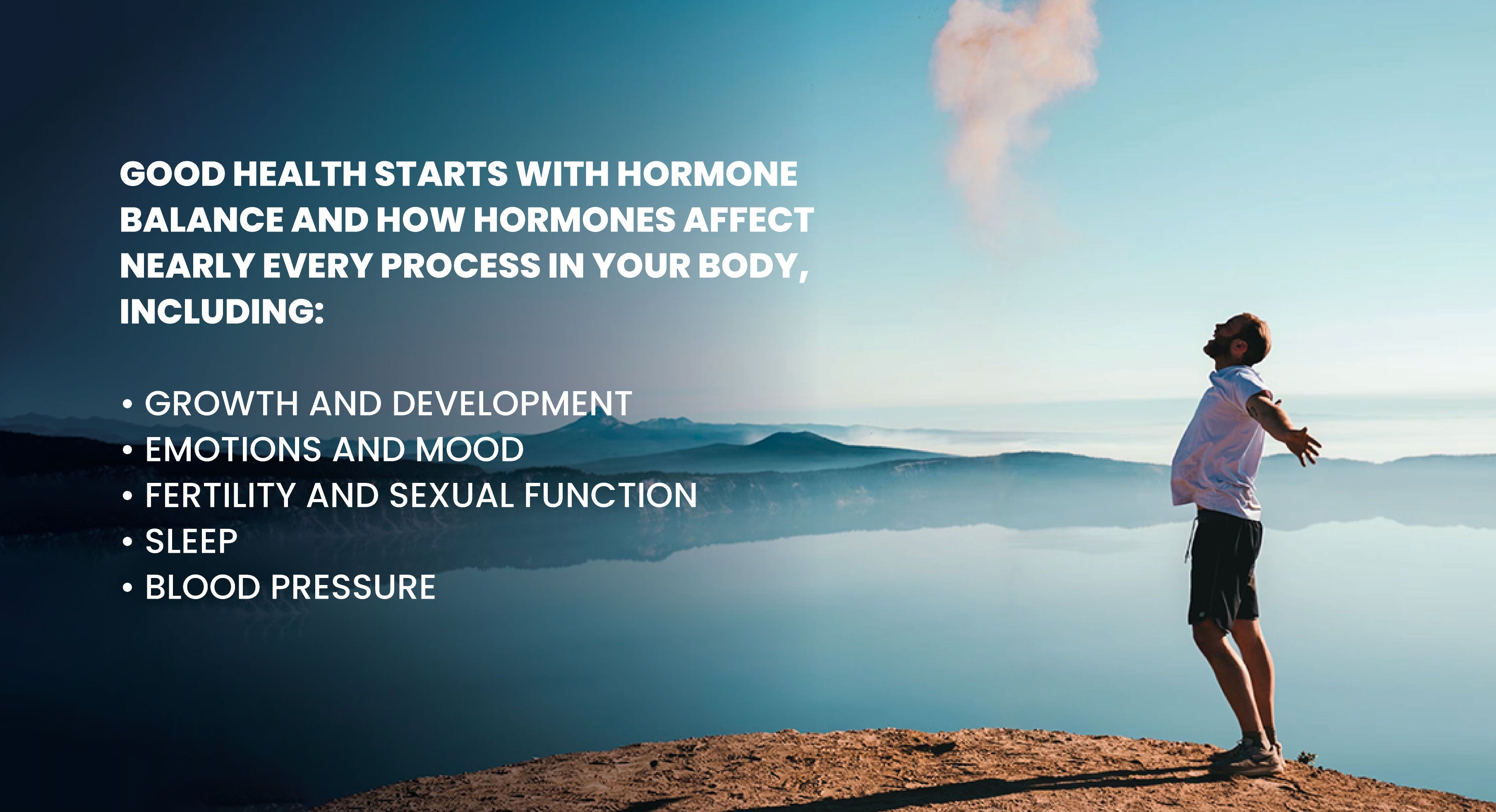 Article cover for 'Achieving Optimal Health: The Foundation of Hormone Balance' with a man standing on the edge of a cliff with his arms spred out and an informational on what the article covers. - proBLENopathy