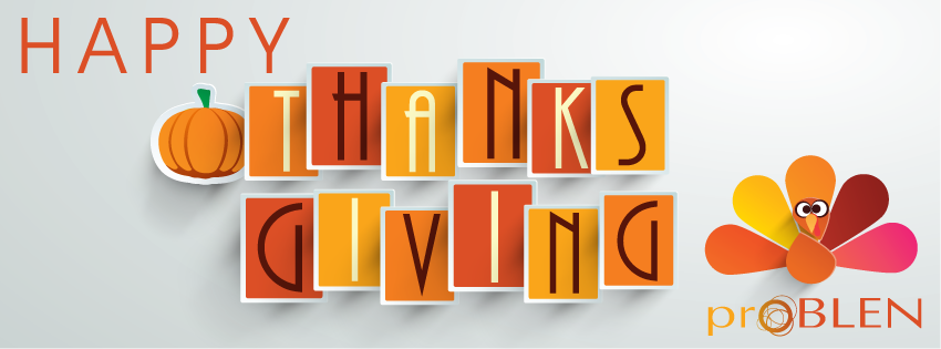 Article cover for 'Managing Health and Stress During the Holidays' with a Happy Thanksgiving sign in orange. - proBLENopathy