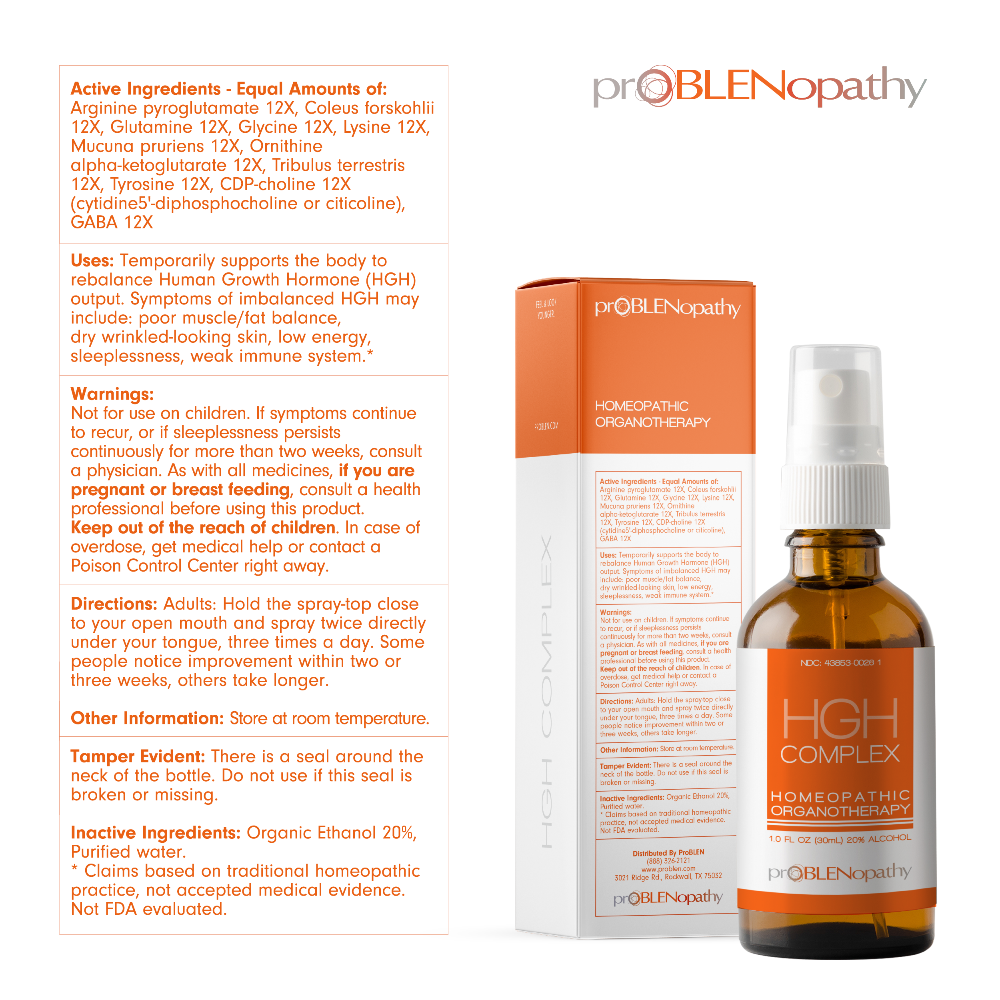 HGH Complex bottle and packaging with detailed label on a white background.