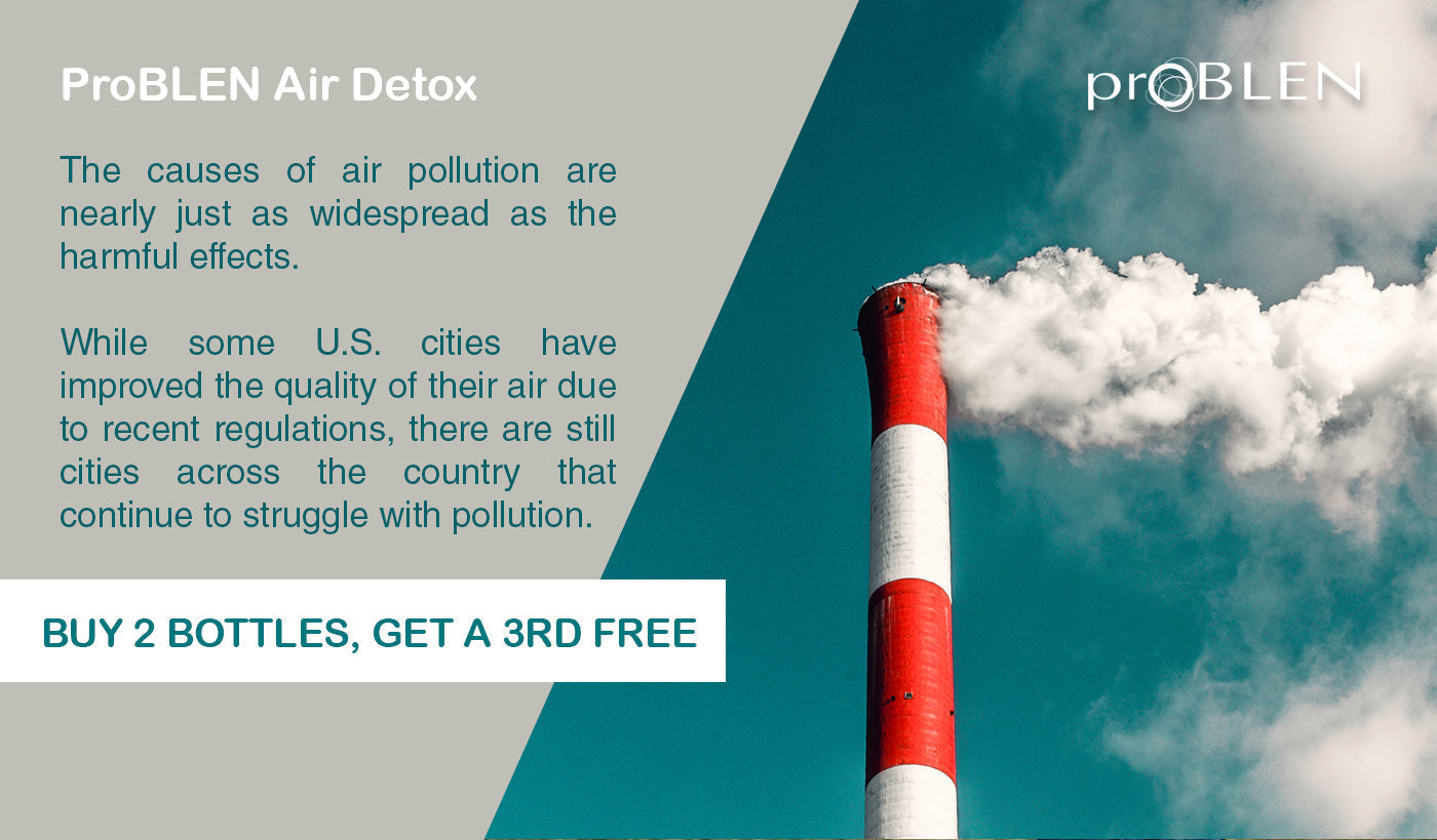 Article cover of 'Building a Strong Immune System' with a tower letting pollution in the air - proBLENopathy