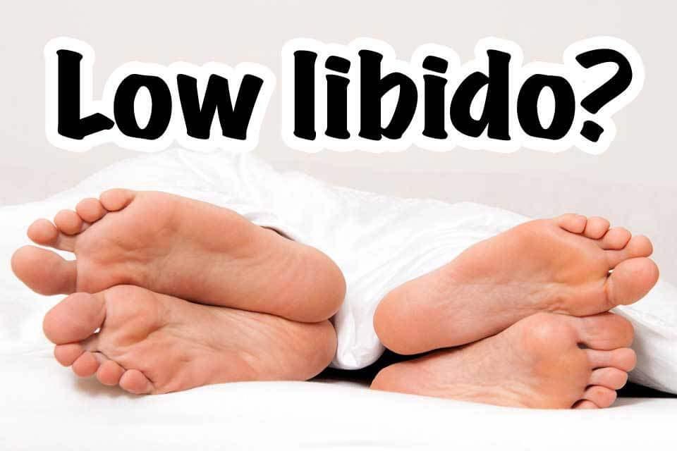 Article cover for 'Natural Treatment for Low Libido' with two sets of feet facing away from each other and a question saying "Low libido?" - proBLENopathy