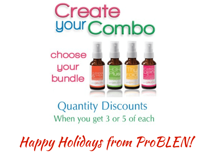 Article cover for 'ProBLEN Hormone Booster Custom Bundles: The Perfect Holiday Gift' with four bottles of ProBLEN products with a Happy Holidays memo.- proBLENopathy