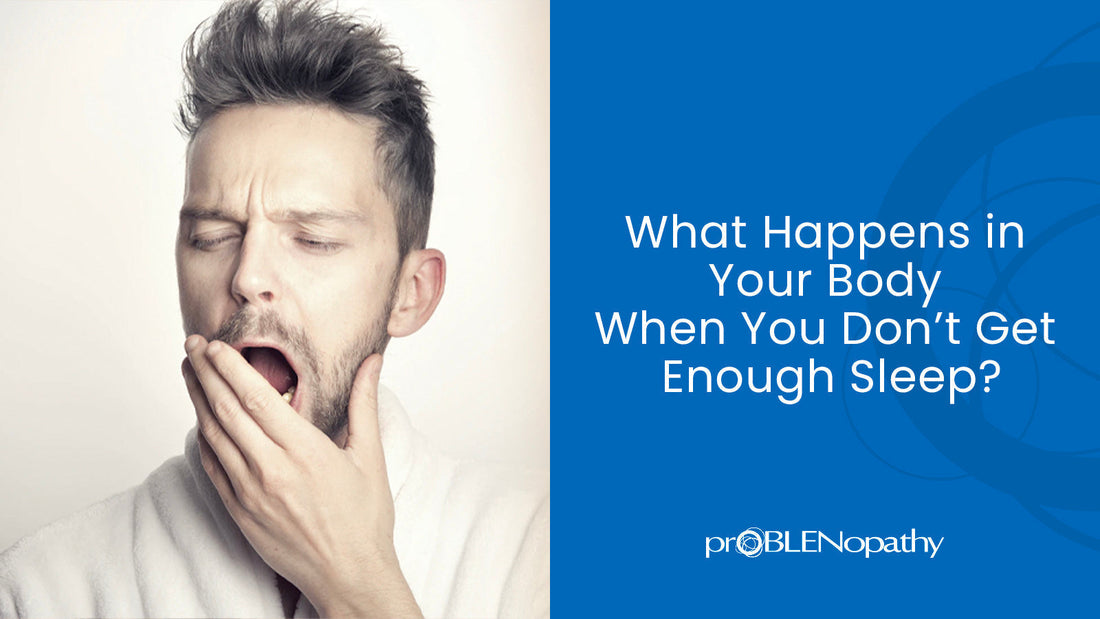 Article cover for 'What Really Happens to Your Body When You Don’t Sleep?' with a man yawning and the article title on a blue background. - proBLENopathy